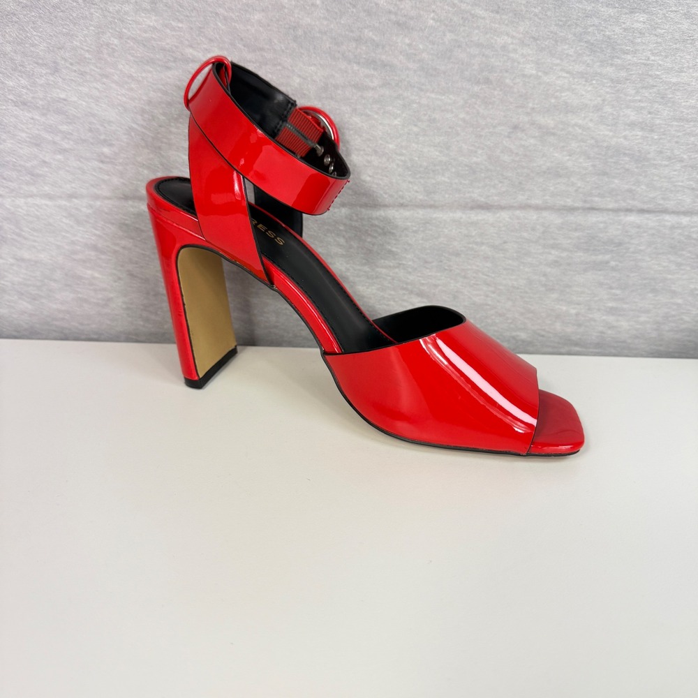 Express Womens Size 7 Red Patent Grommet Ankle Strap Chunky High Heel Sandals - Picture 9 of 13